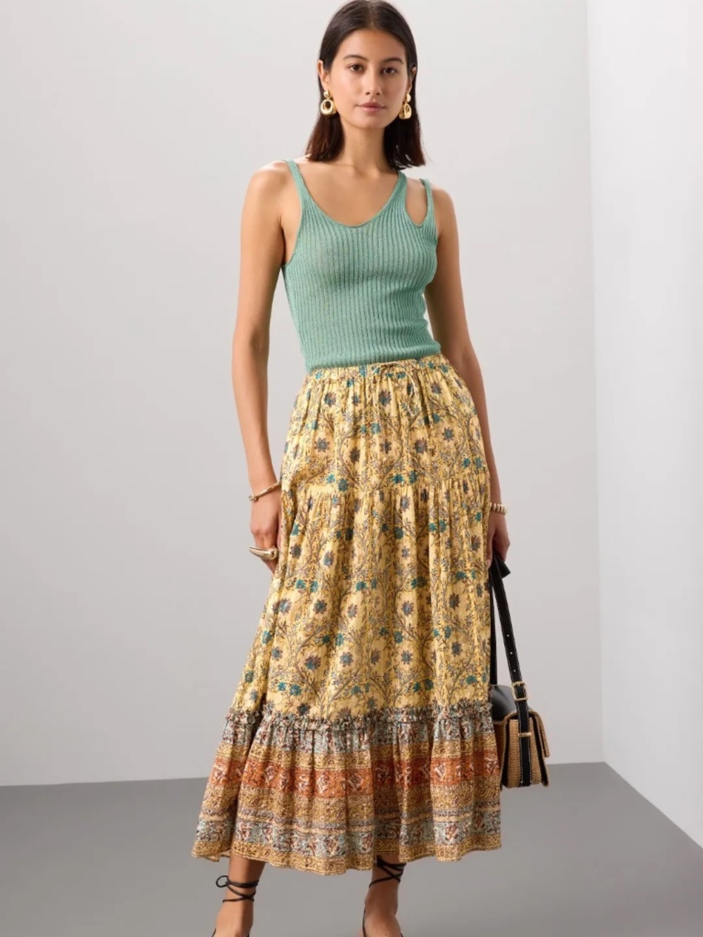 Ulla Johnson Paige Skirt-Yellow Blue Floral-Size O